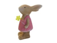 Zajíc v šatech růžový s kytkou 19x12cm